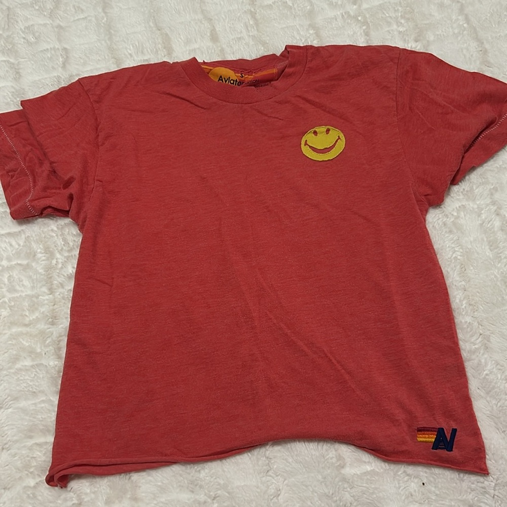 Aviator Nation Red Short Sleeve Tee with Yellow Smiley - Picture 2 of 3